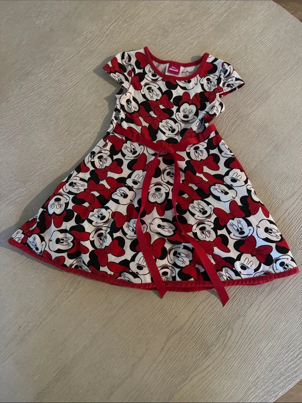 Disney Girls' Red, White & Black Minnie Bow Print Dress